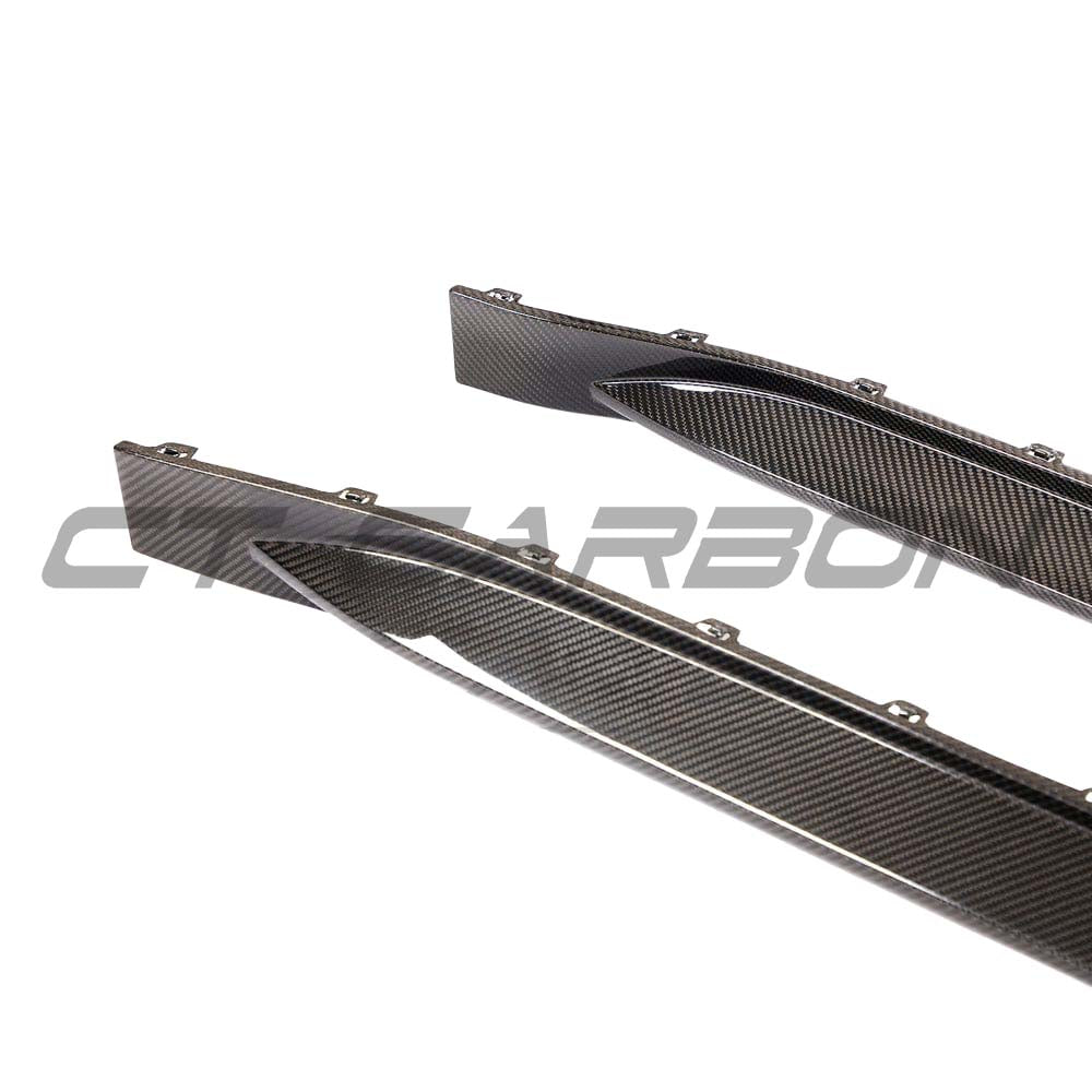 BMW G81 M3 Touring 2022+ full carbon fiber side skirt replacement kit by CT Carbon, featuring sleek, lightweight carbon fiber extension.