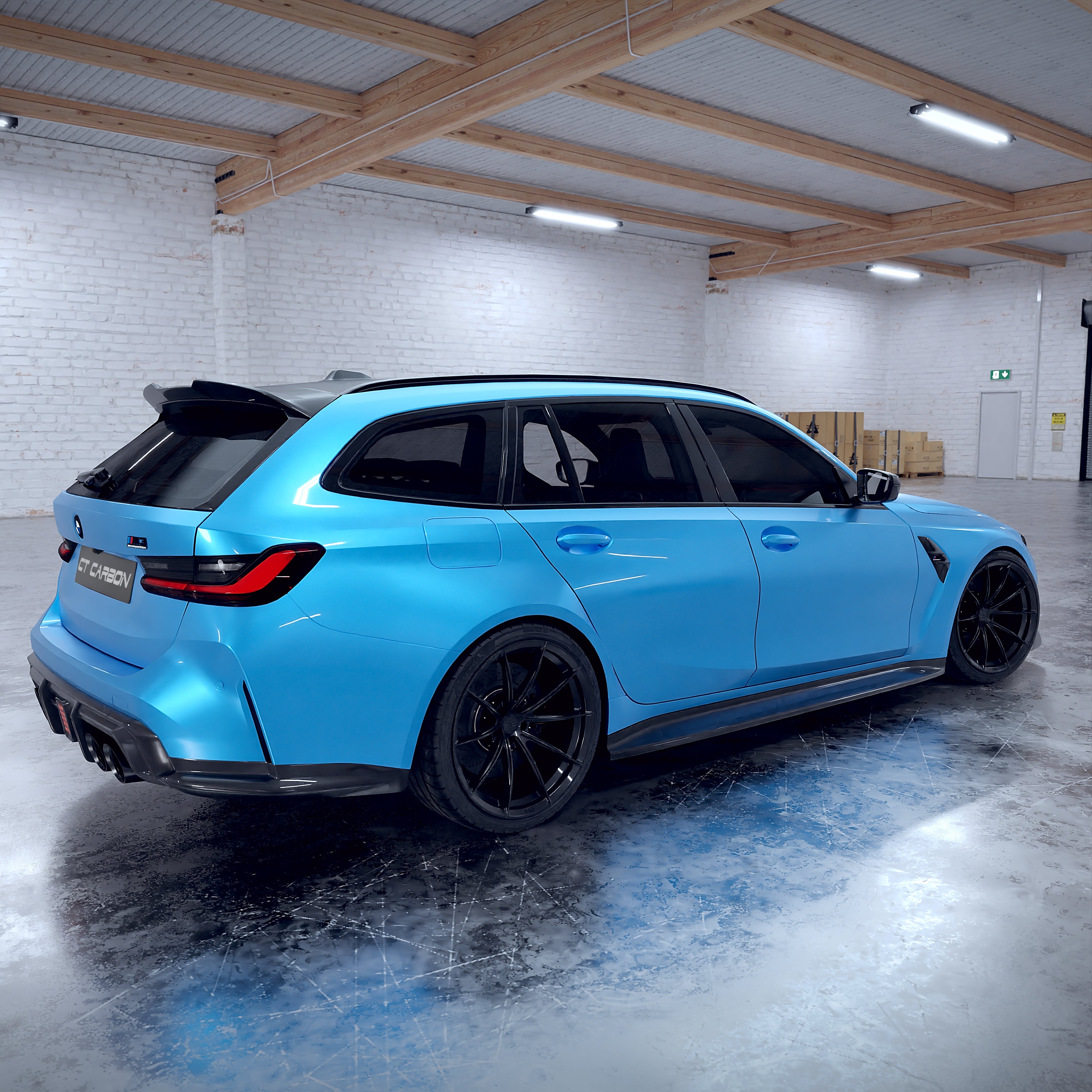 BMW M3 G81 carbon fibre spoiler by CT Carbon, showing sleek, aerodynamic design on the sporty car model.