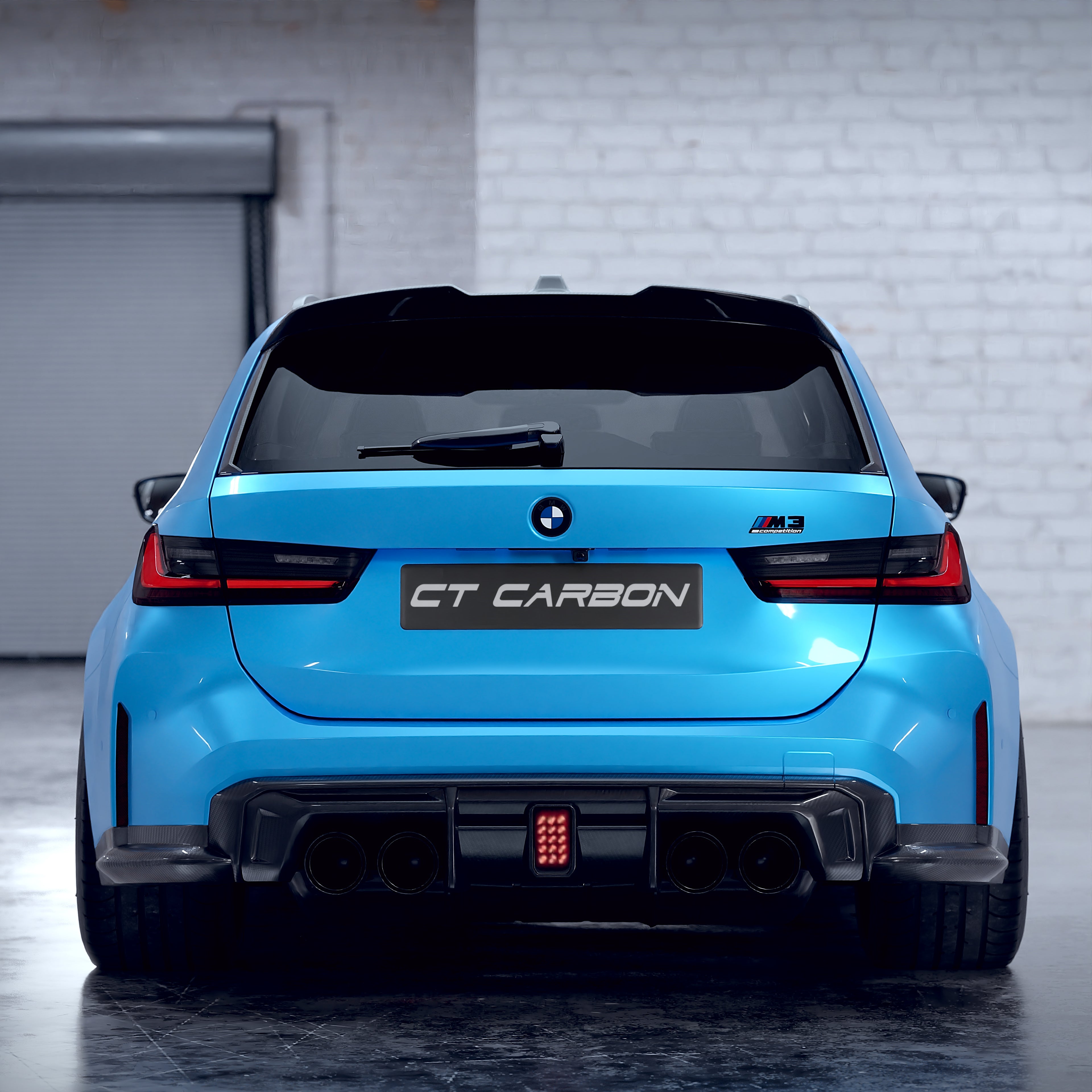 BMW M3 G81 G21 carbon fibre spoiler by CT Design, showcasing the sleek V2 aerodynamic car accessory with a glossy finish.