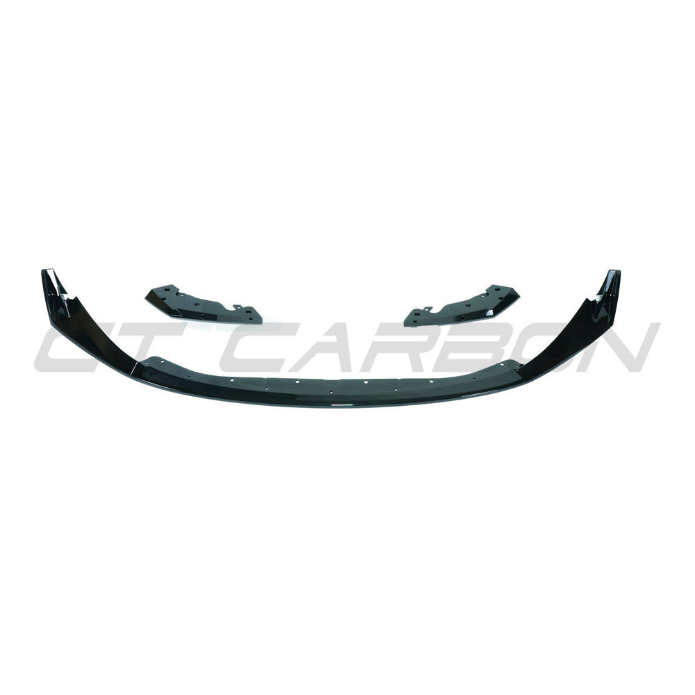 BMW M3 and M4 G80 G81 G82 G83 gloss black splitter by CT Carbon, CSL style, featuring a sleek aerodynamic design.