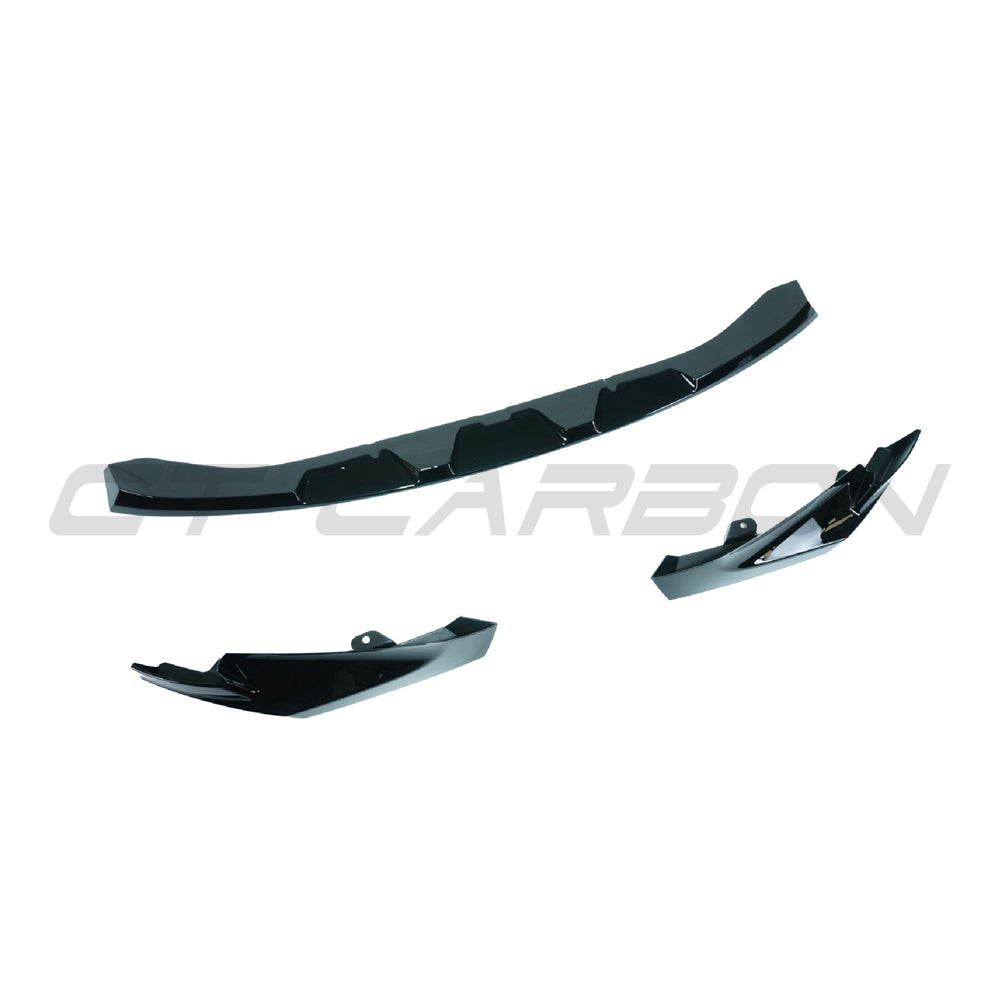 BMW M3 & M4 G80 G82 G81 G83 GLOSS BLACK SPLITTER by CT Carbon, showing the sleek, aerodynamic splitter installed on the front.