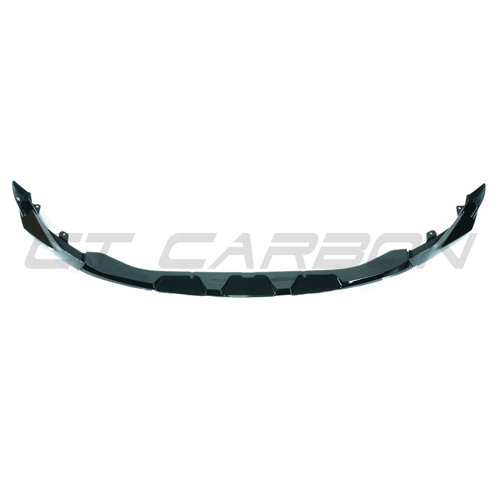 BMW M3 M4 G80 G81 G82 G83 CT Carbon gloss black splitter, V2, showing aerodynamic design and high-quality finish.