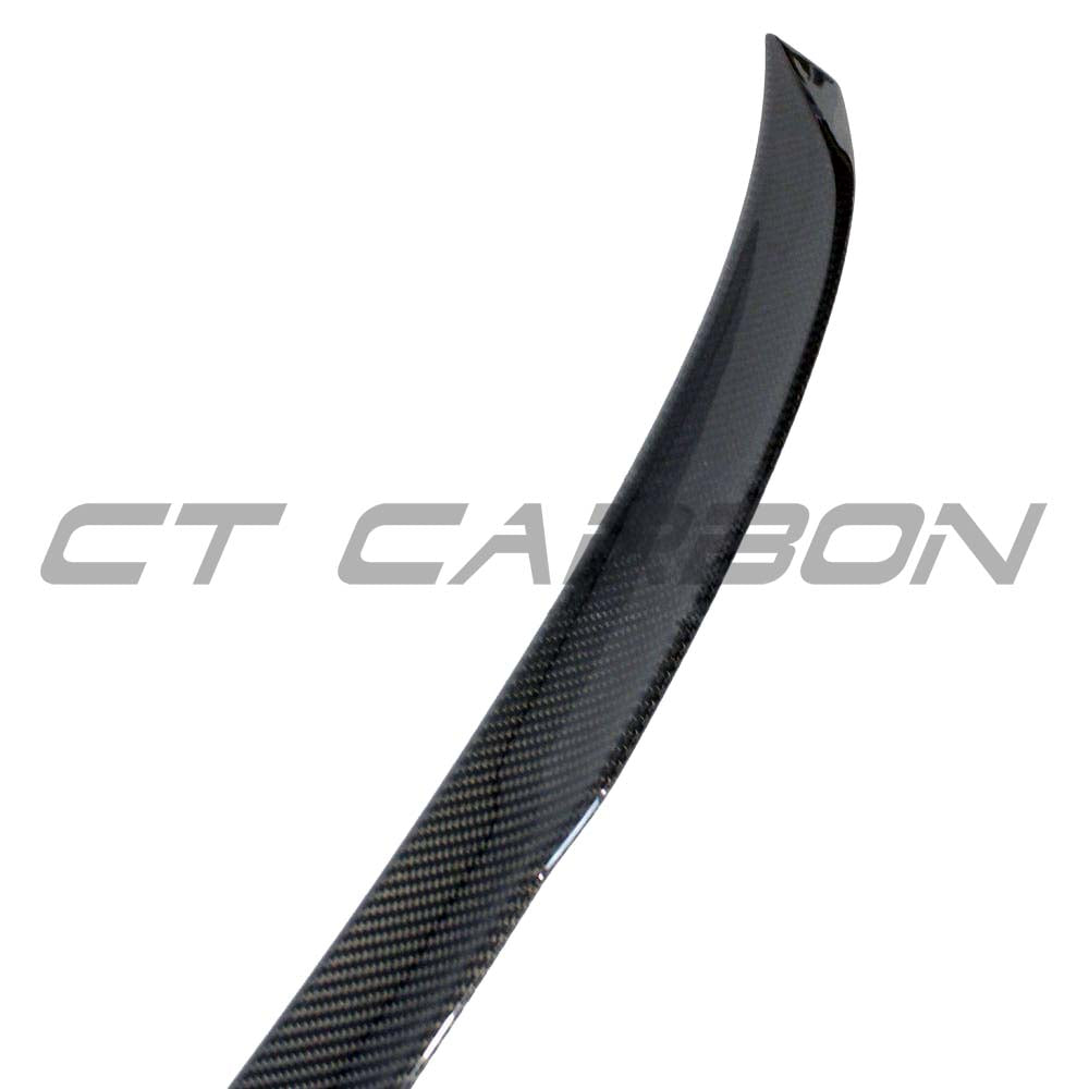 BMW M3 G80 G20 CT Carbon fiber spoiler with MP style design, showcasing its sleek, aerodynamic profile on the car.