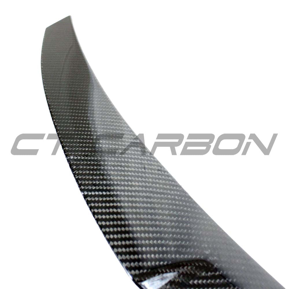 BMW M3 G80 G20 carbon fibre spoiler by CT Carbon, V8 style, showcasing sleek, lightweight aerodynamic design for sporty performance.