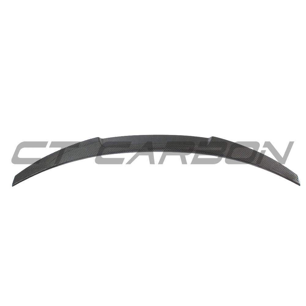 BMW M3/3 Series G80 G20 carbon fibre spoiler by CT Carbon, V8 style, showcasing sleek aerodynamic design on the car.
