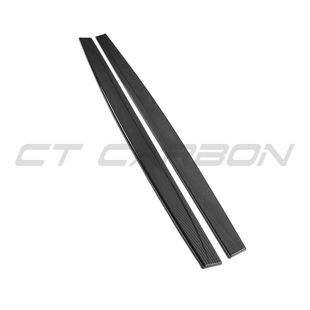 BMW G60 5 Series and I5 carbon fiber kit by CT Carbon, featuring full carbon fiber side skirts on a BMW M3 M4 F80 F82 F83.
