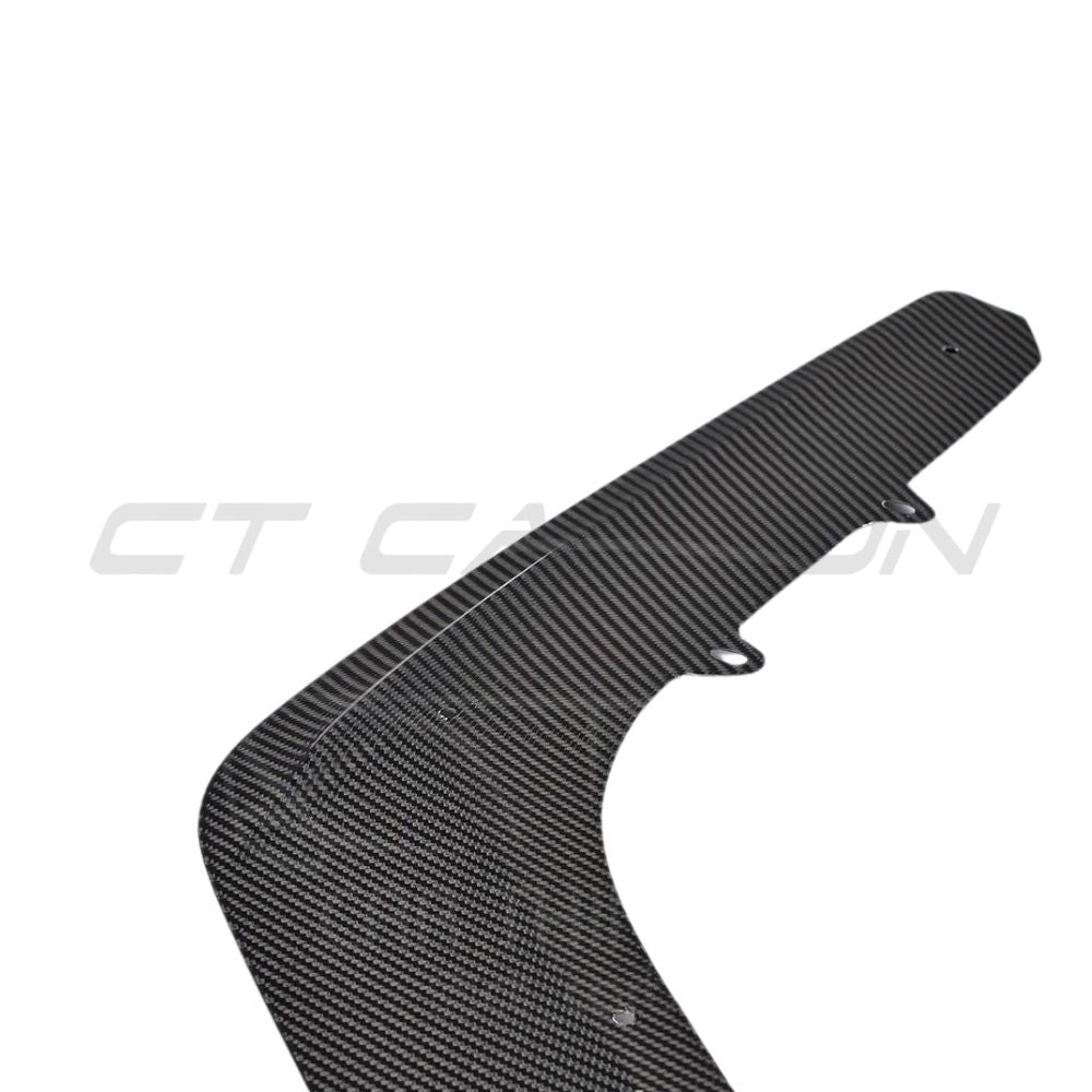 BMW M3 M4 carbon fiber diffuser V3 by CT Carbon, shown in 3D style with detailed carbon fiber texture and aerodynamic design.