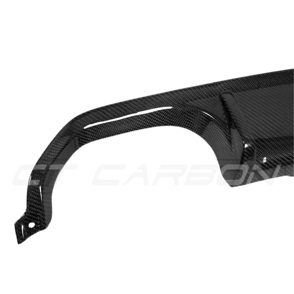 BMW M3 M4 F80 F82 F83 CT Carbon fibre diffuser V1, lightweight and aerodynamic, shown in carbon fiber with sleek design details.