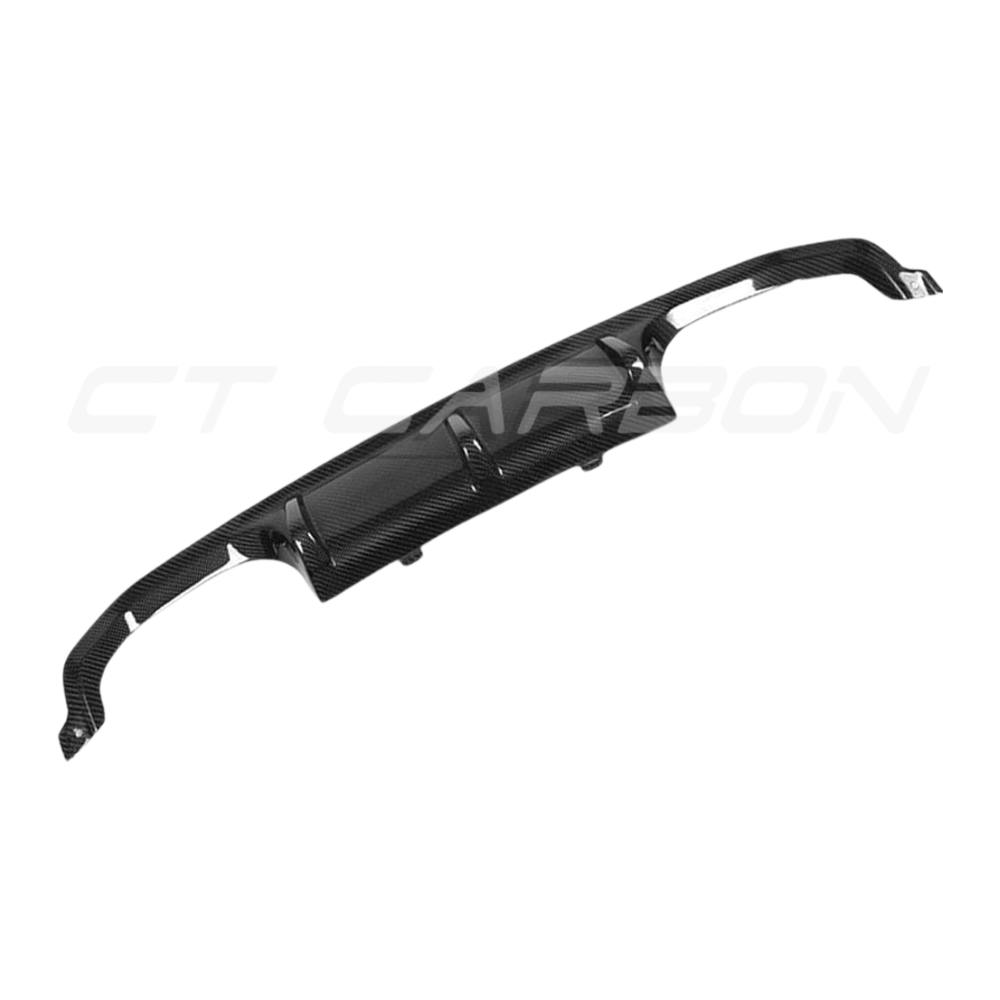 BMW M3 and M4 F80 F82 F83 carbon fibre diffuser by CT Carbon, V1 style, showcasing sleek lightweight design and aerodynamic details.
