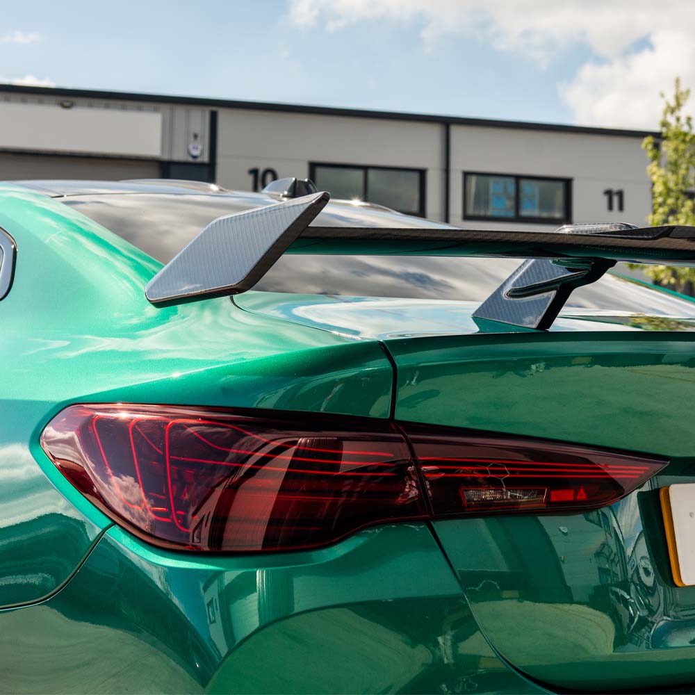BMW G80 M3 and G82 M4 CT Carbon fiber spoiler wing, MP style, designed for high-performance carbon fiber car upgrades.