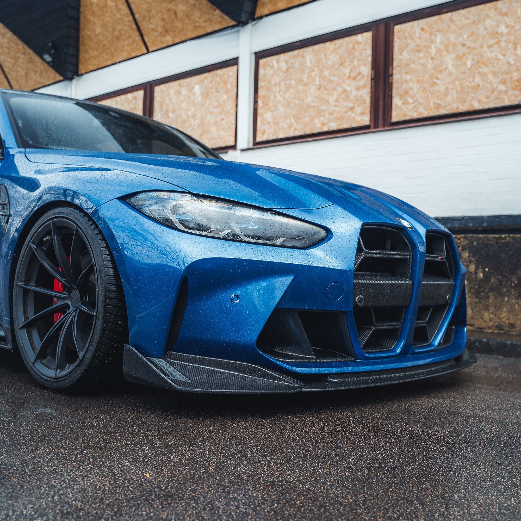 BMW M3 M4 G80 G81 G82 G83 CT Carbon fiber front end pack, showing the sleek carbon fiber hood and front bumper details.