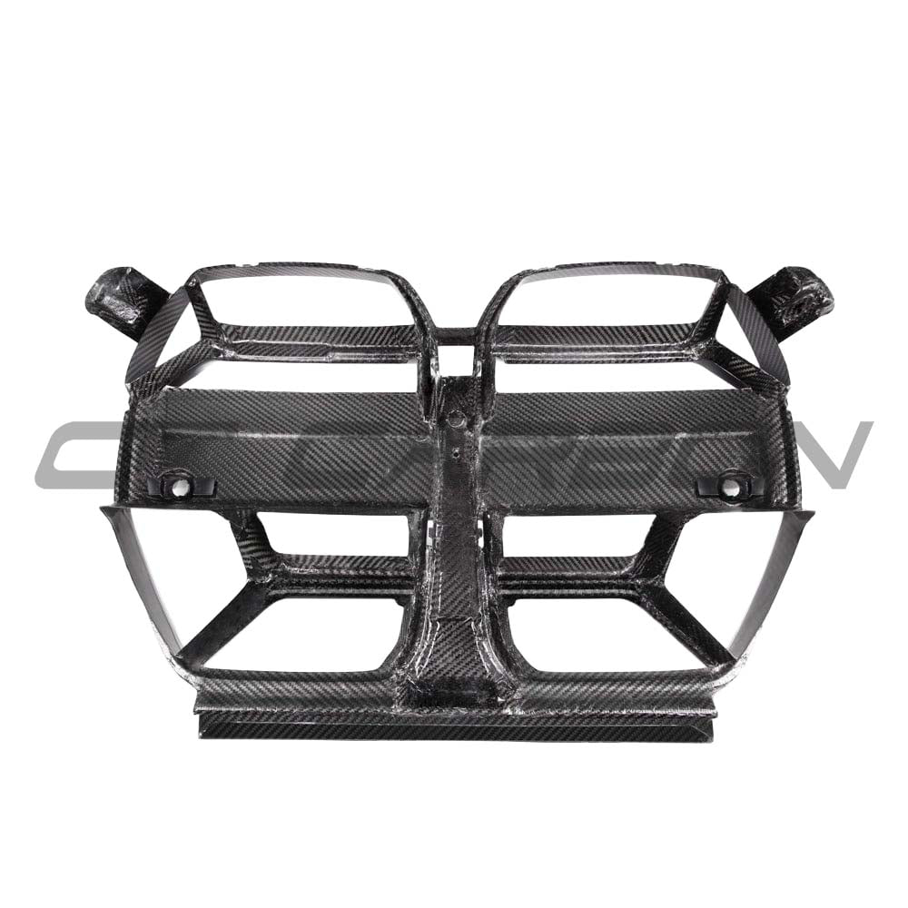 BMW M3/M4 G80/G81/G82/G83 carbon fibre front end pack by CT Carbon, showing the grille and aerodynamic components.