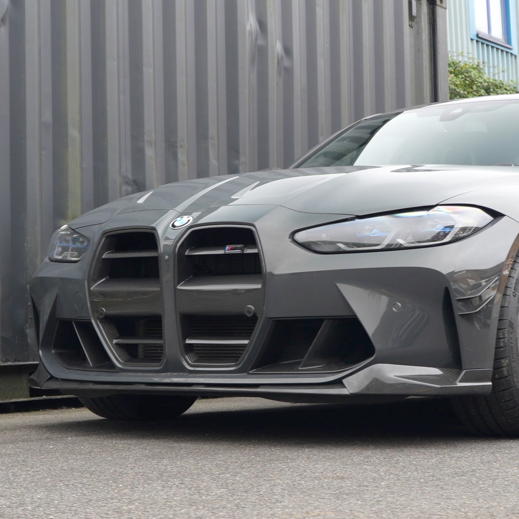 BMW M3 M4 G80 G81 G82 G83 carbon fibre grille by CT Carbon, front view showing sleek GT-style design without accessories