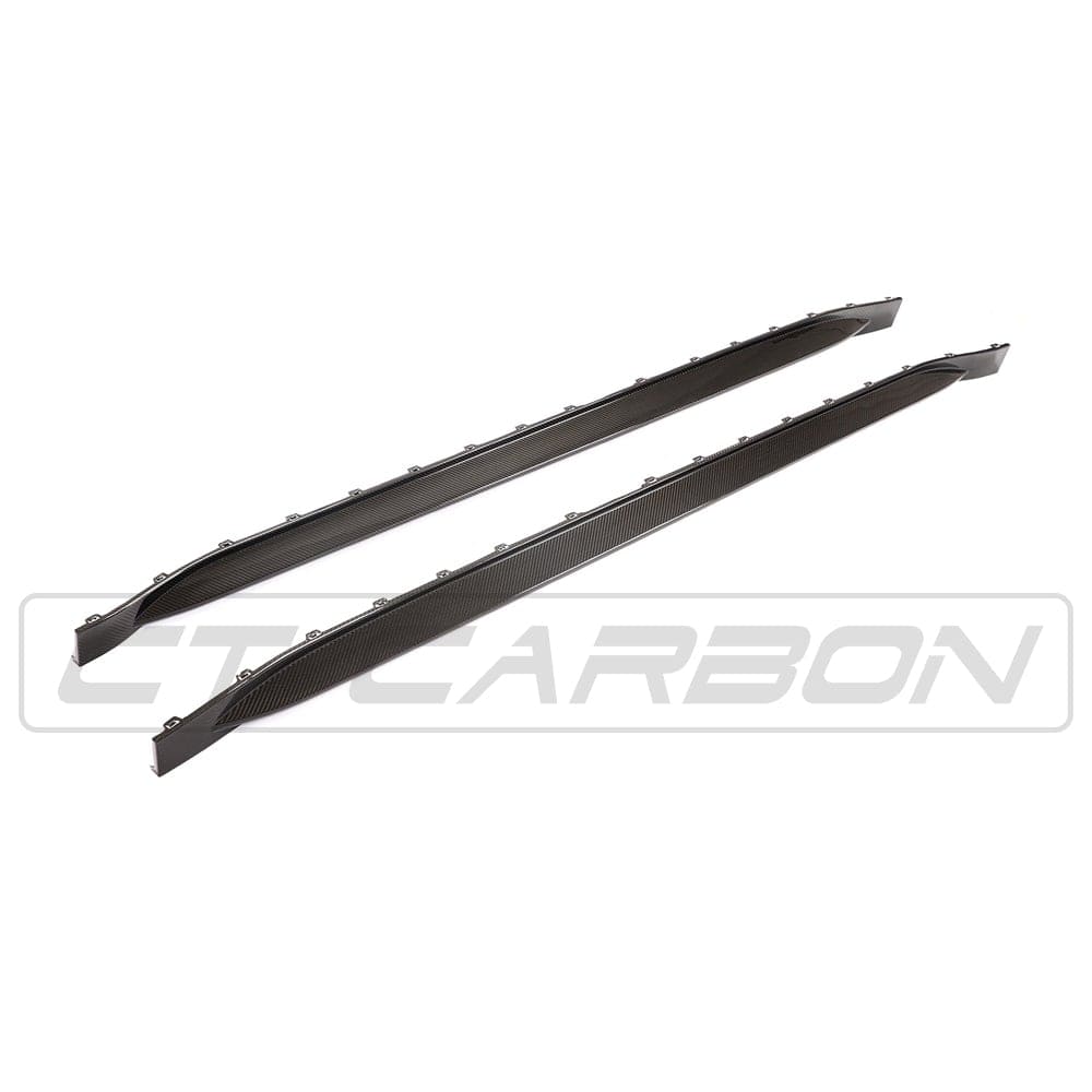 BMW M4 G82 G83 carbon fibre side skirt replacement and extension by CT Design, showing sleek, lightweight automotive side skirts.