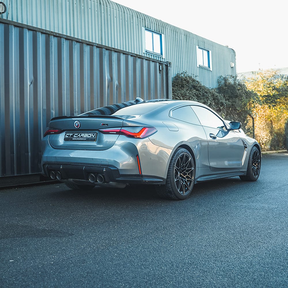 BMW M4 G82 G22 carbon fibre spoiler by CT Carbon, sleek MP style design enhancing sporty appearance.