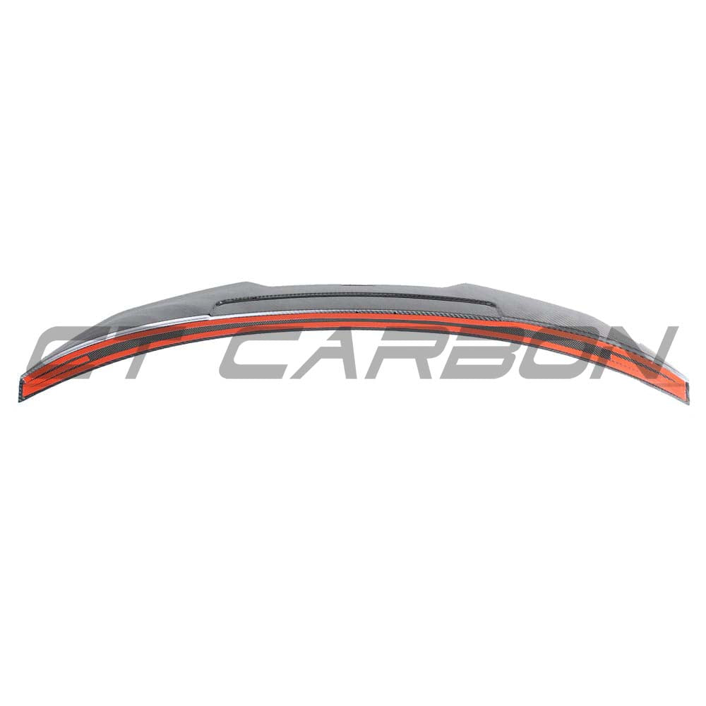 BMW M4 G82 G22 Carbon Fibre Spoiler by CT Carbon, V1, showcasing sleek, lightweight aerodynamic design on a sports car.
