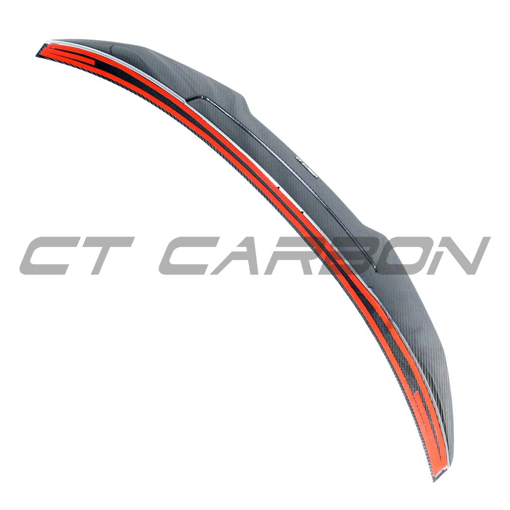 BMW M4 G82 G22 Carbon Fibre Spoiler by CT Carbon, V1 style, showing sleek, lightweight carbon fiber design on the car's rear.