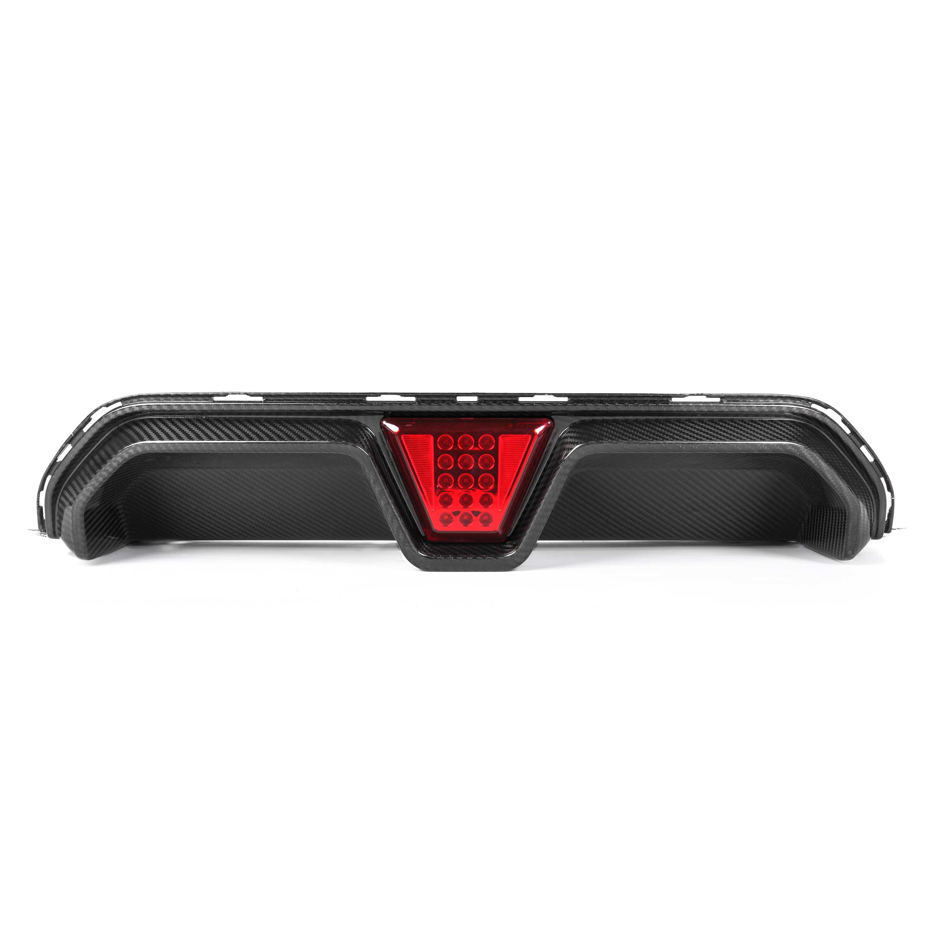 BMW M5 F90 2018-2024 CT Carbon pre-preg carbon fiber diffuser with LED lights, showcasing sleek design and V4 style.