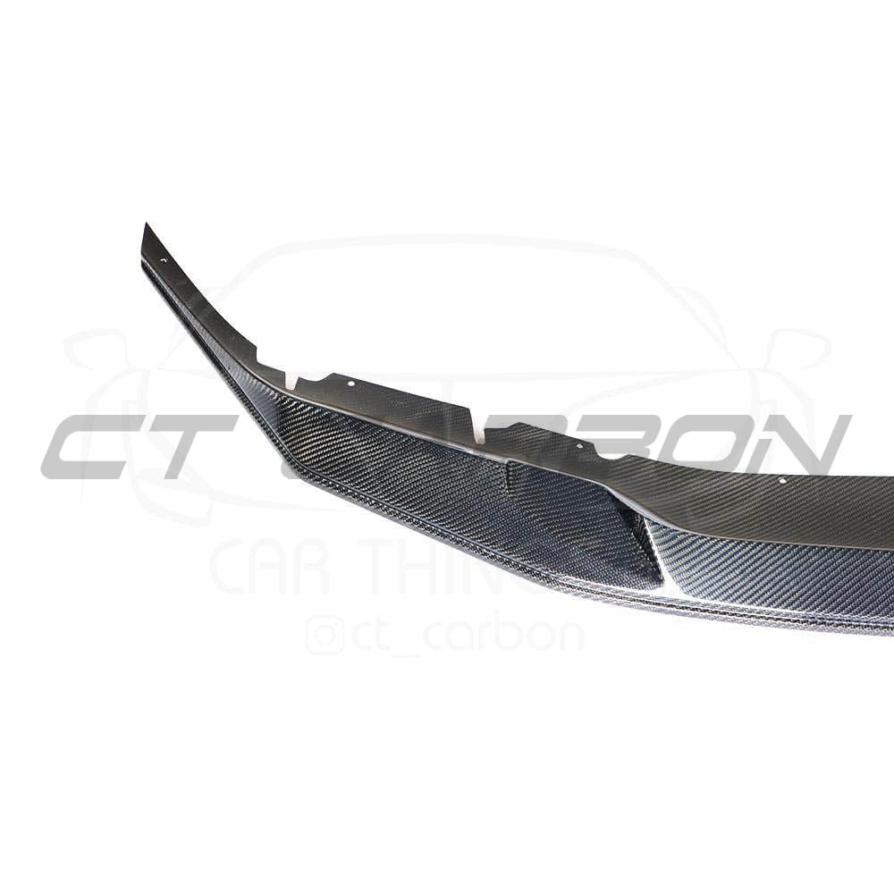 BMW M5 F90 2017-2020 CT Carbon GTS-style carbon fibre splitter installed on front bumper.