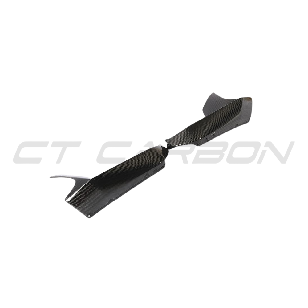 BMW M5 F90 2017-2020 carbon fibre splitter corners by CT Carbon, showcasing sleek, aerodynamic design for enhanced performance.