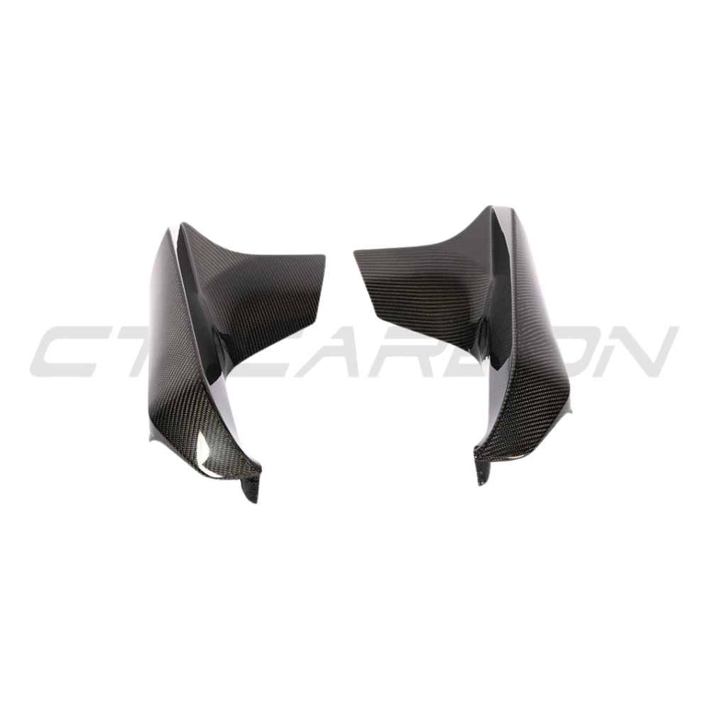 BMW M5 F90 pre-LCI carbon fiber splitter corners by CT Carbon, designed for sporty aerodynamic enhancement on the front bumper.