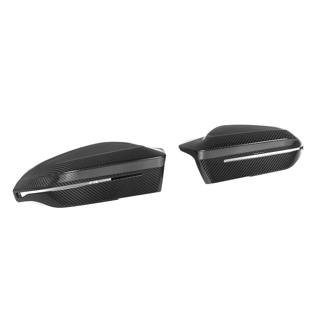 BMW M5 G90/G99, 5 Series & i5 M60 G60/G61 carbon fiber mirrors by CT Carbon, RHD side, showcasing sleek aerodynamic design