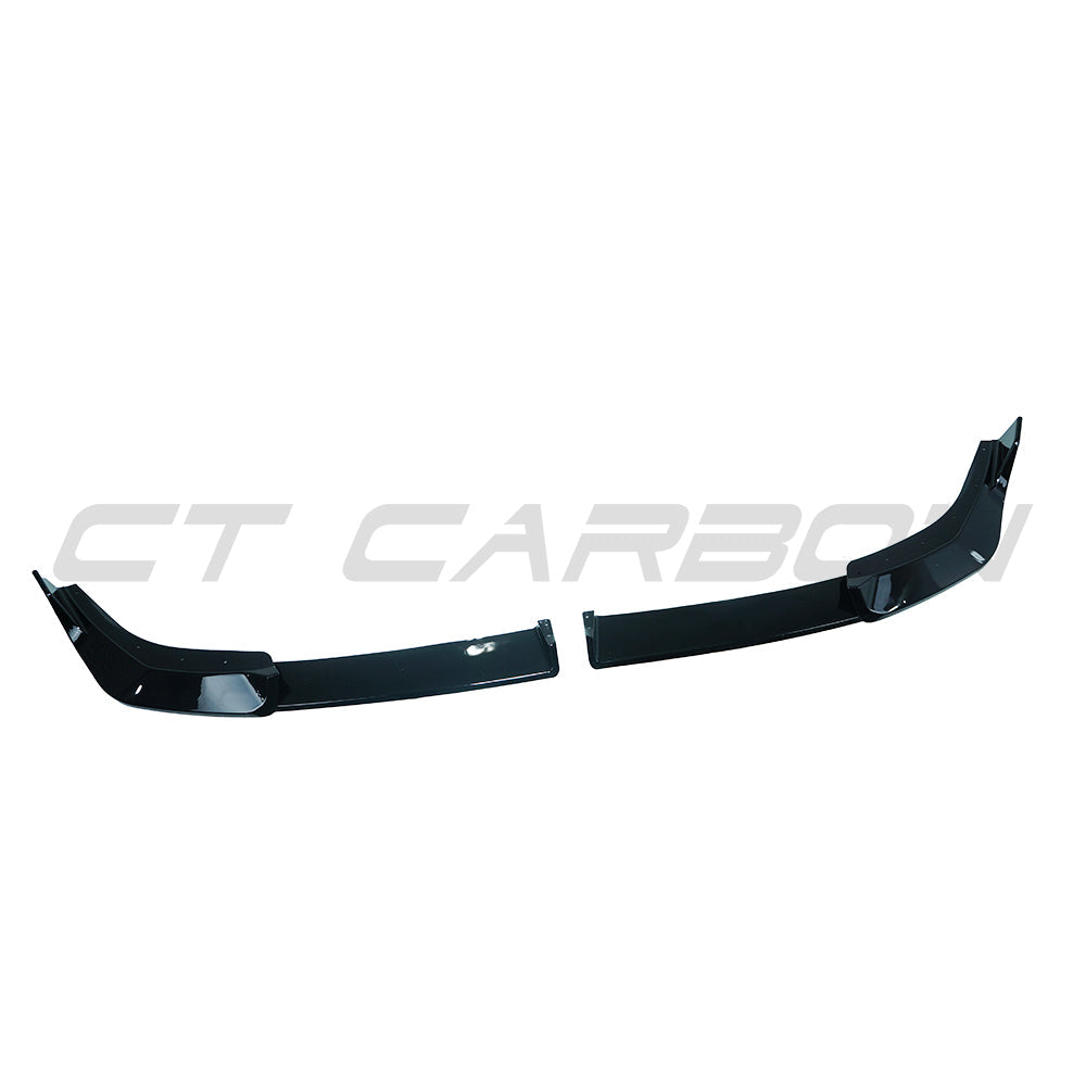 BMW U10 X2 2023 gloss black splitter by CT Carbon, showing the sleek aerodynamic front splitter with glossy finish.