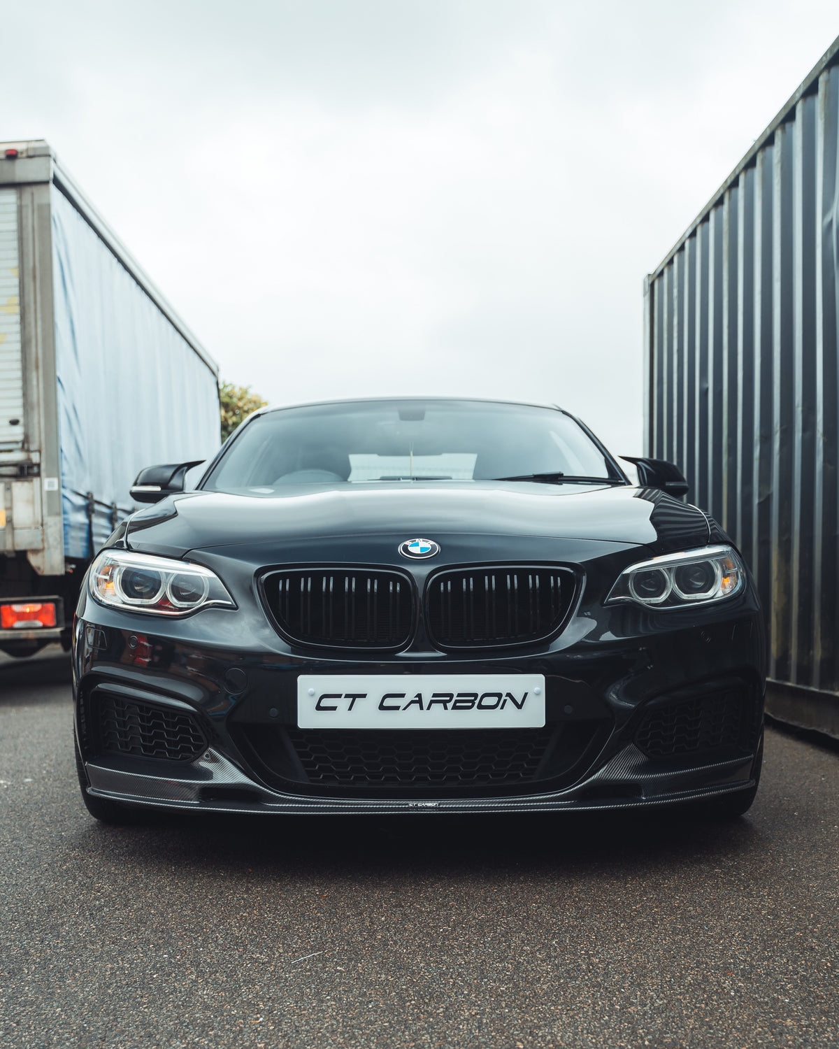 BMW M2 F87 and F22 2 Series double slat black grille by CT Carbon, showcasing sleek, high-quality automotive grille design.