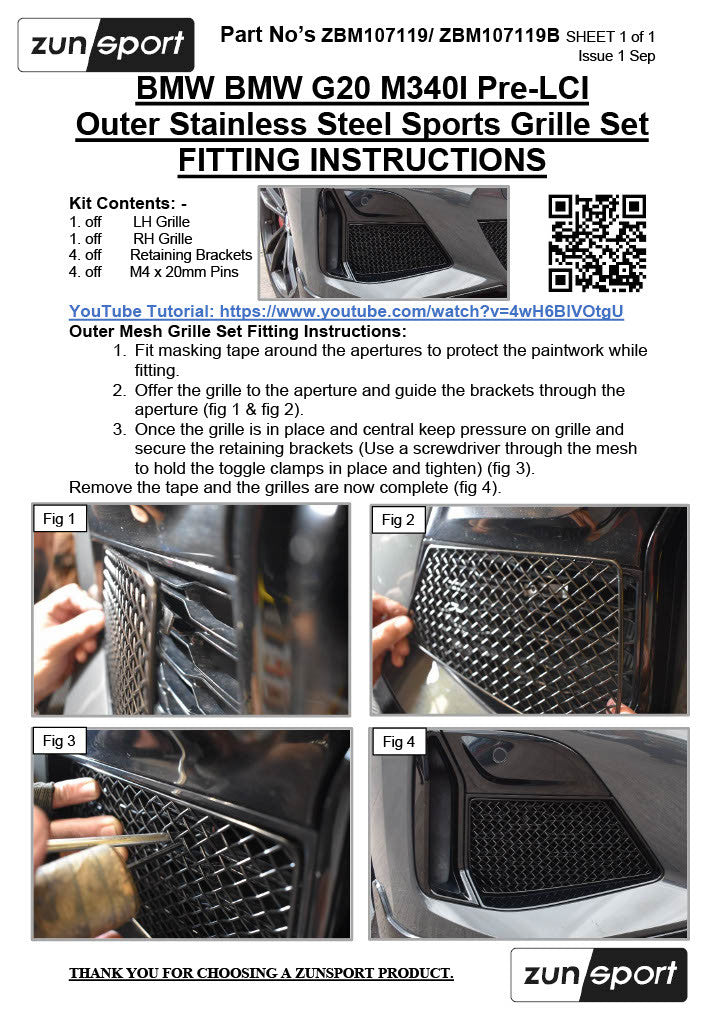 BMW G20 M340I Pre-LCI Front Grille Set - Nineteen72 Performance