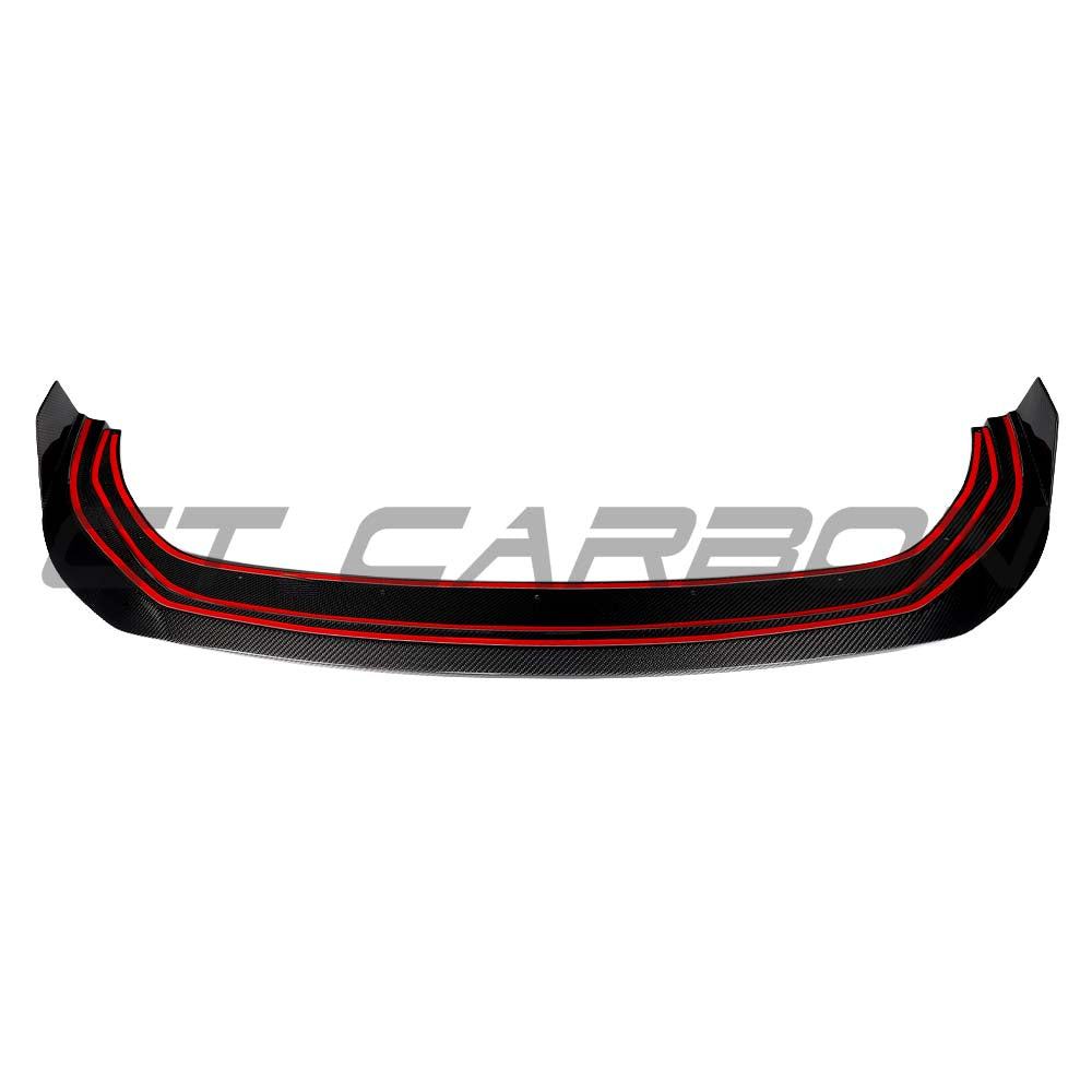 CT Carbon VW Golf MK8.5 R 2024+ carbon fiber splitter showing sleek black finish and detailed design on vehicle front bumper