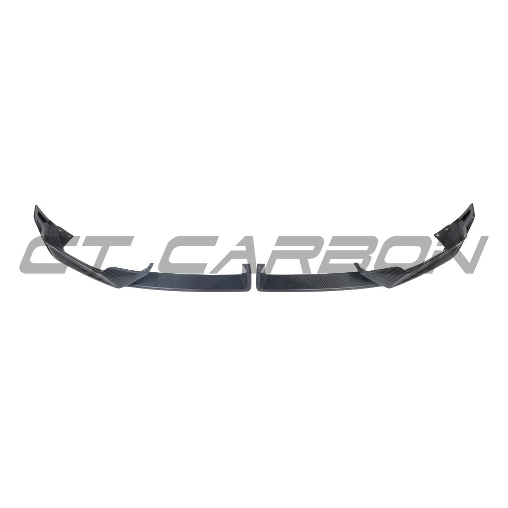 BMW G05 X5 LCI 2023+ CT Carbon fiber splitter V1, close-up of sleek, lightweight automotive front splitter with carbon fiber finish.