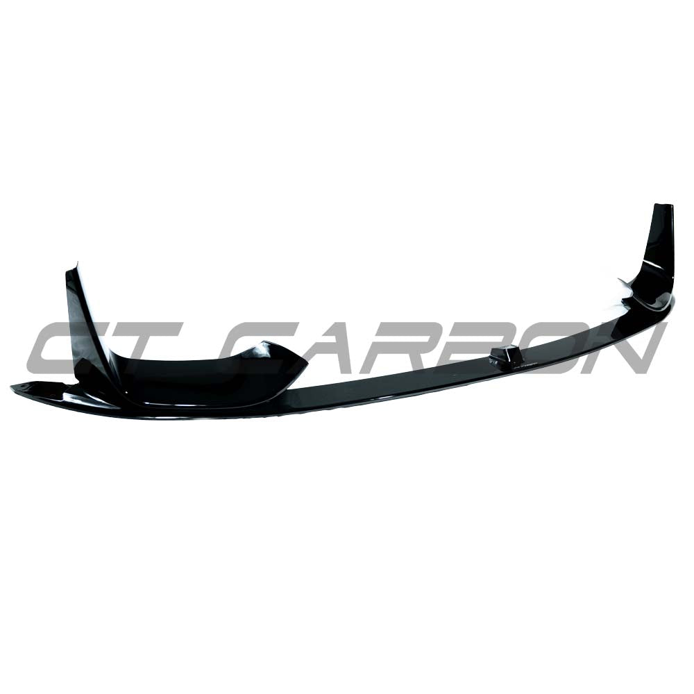 Gloss black BMW M3/M4 F80 F82 F83 splitter by CT Carbon, designed for 2014-2020 models, shown installed on the vehicle.