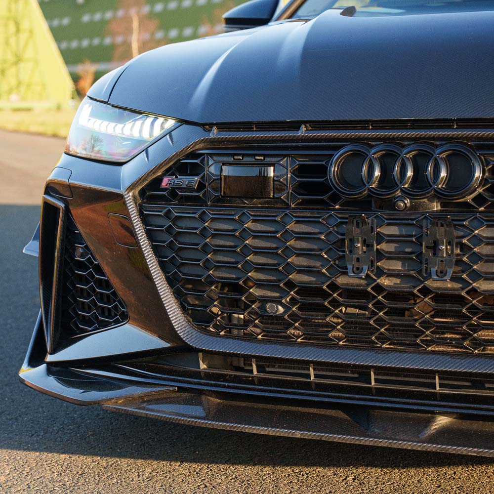Audi RS6 C8 2019+ full carbon fibre front end kit by CT Carbon, showing detailed carbon fibre components and sleek design.