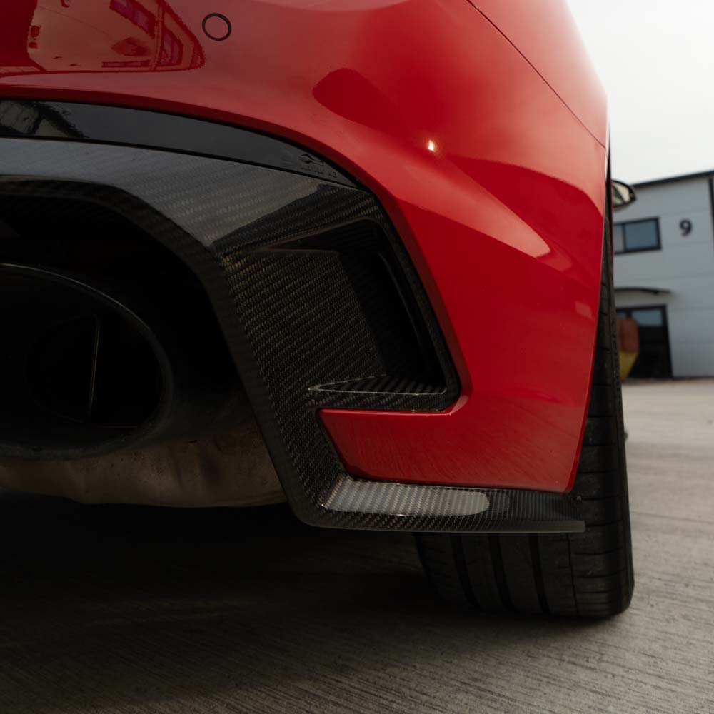 Audi RS4 B9.5 CT Design V2 carbon fibre kit installed on the car, showing sleek, lightweight carbon fibre panels and accents.