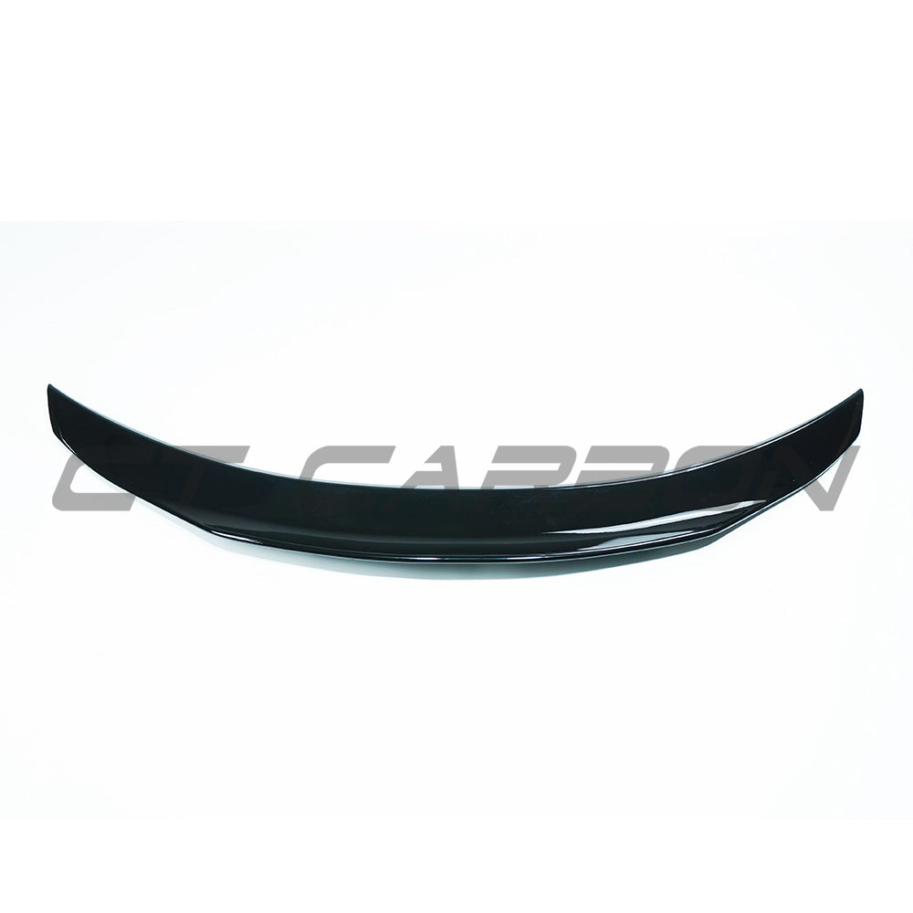 Gloss black CT Carbon spoiler for Mercedes C-Class W205 coupe 2015-2021, shown on the vehicle's rear.