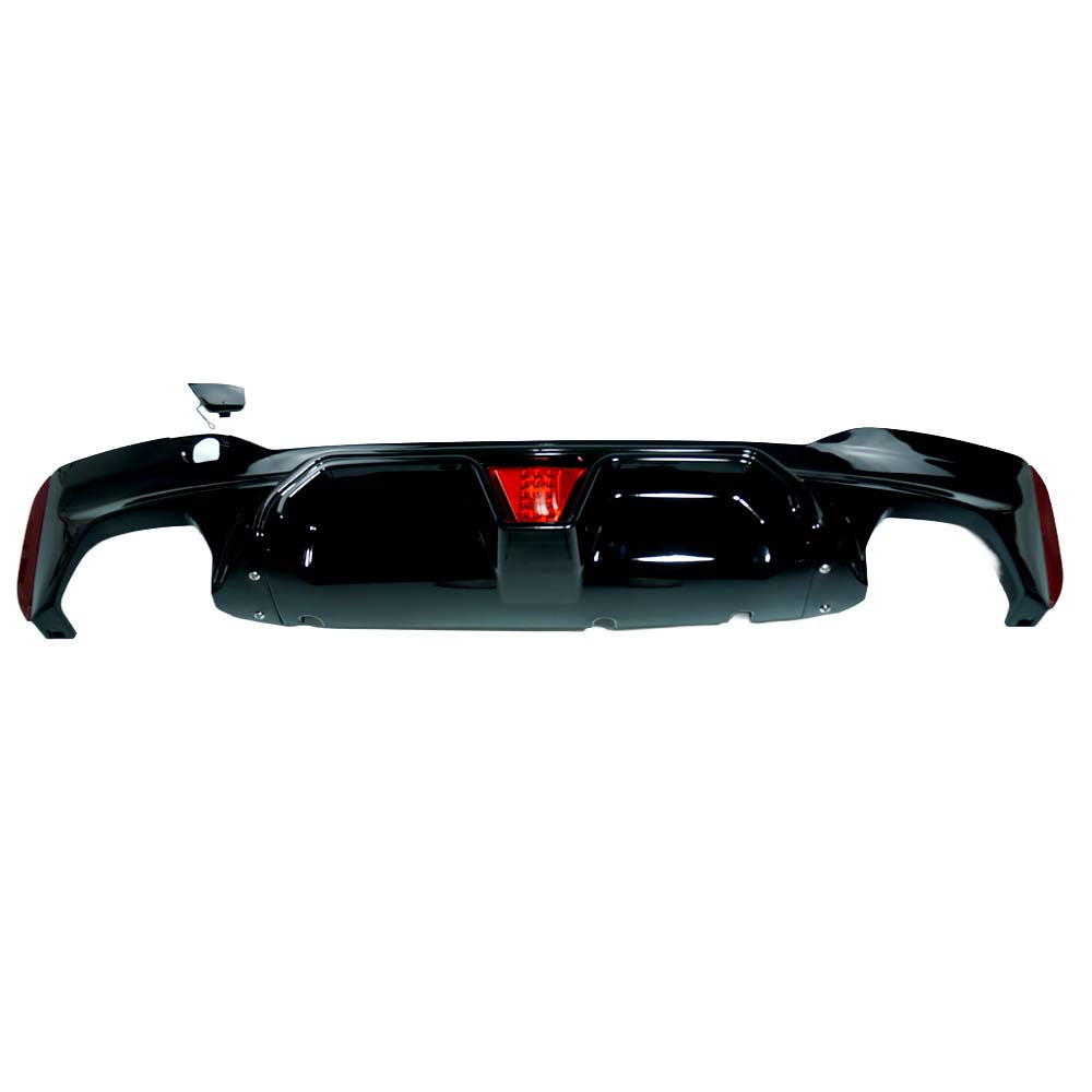 BMW G30 G38 5 Series 2016-2020 CT Carbon gloss black dual exhaust diffuser with integrated LED lighting, shown on vehicle.