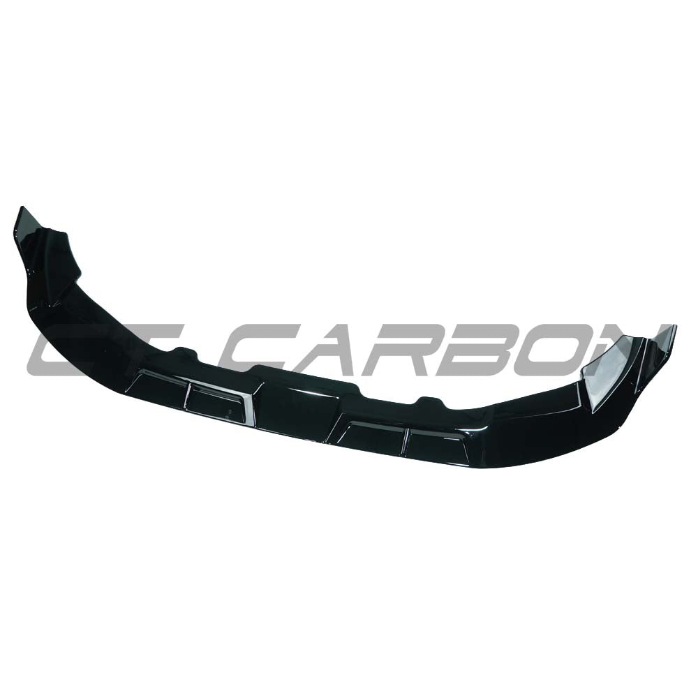 Black carbon fiber splitter for BMW X4M F97 LCI 2022+ by CT Carbon, showing its sleek glossy finish and aerodynamic design.
