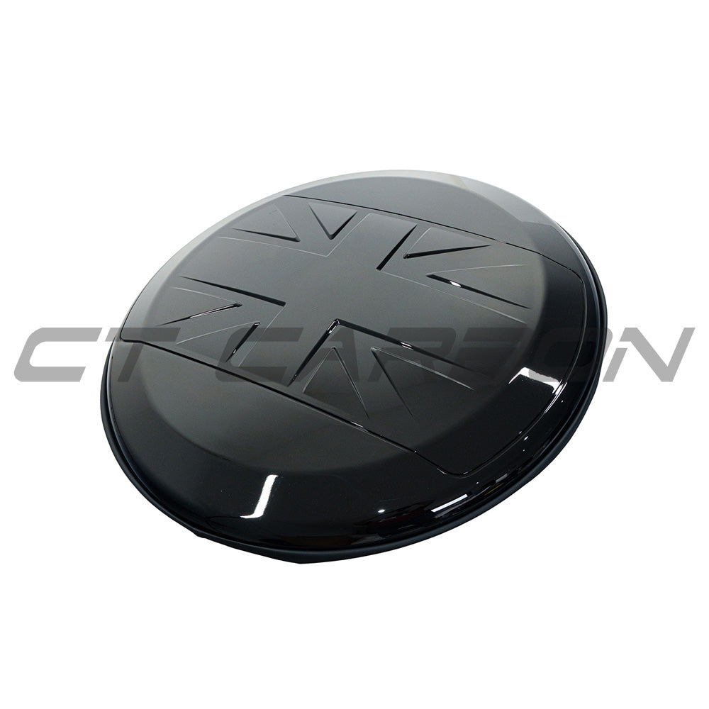 Gloss black spare wheel cover for Land Rover Defender L663 110 & 90 by CT Carbon, durable accessories for vehicle protection.