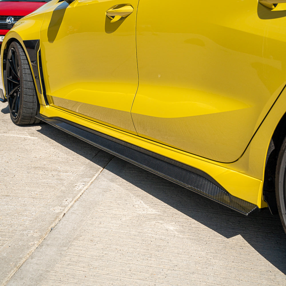 Audi RS3 8Y 2022+ carbon fibre side skirts by CT Design V2, featuring sleek, lightweight aerodynamic enhancements.
