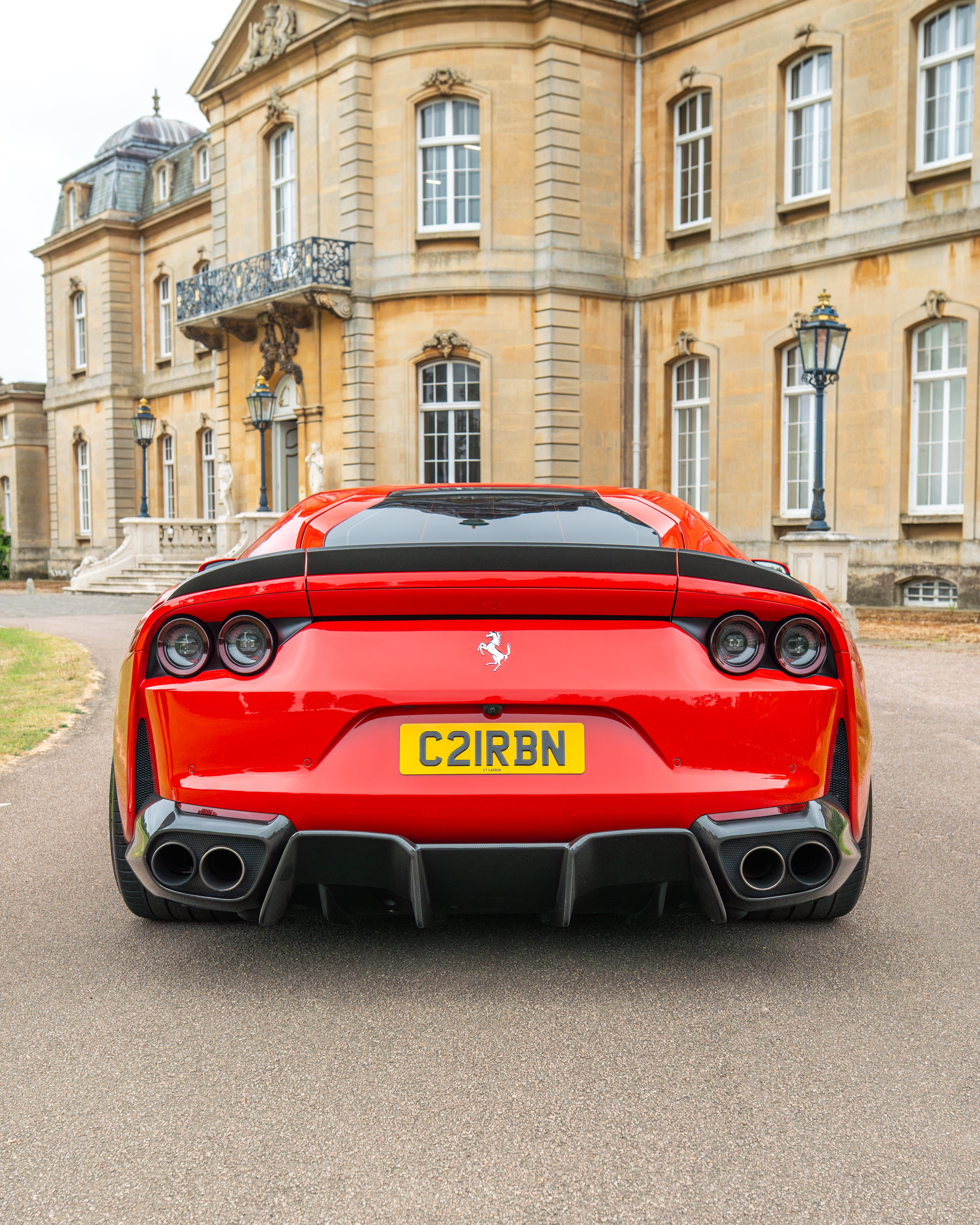 CT Carbon Ferrari 812 Superfast Carbon Fibre Kit V1, detailed close-up of carbon fibre components on the sports car.