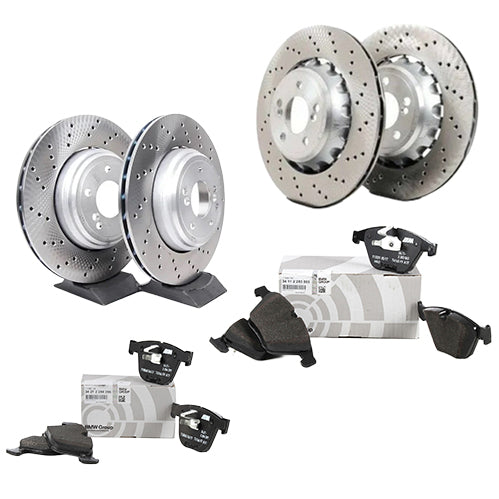 Genuine BMW E82 1M, E90, E92, E93 M3 brake discs and pads kit with front and rear brake components.