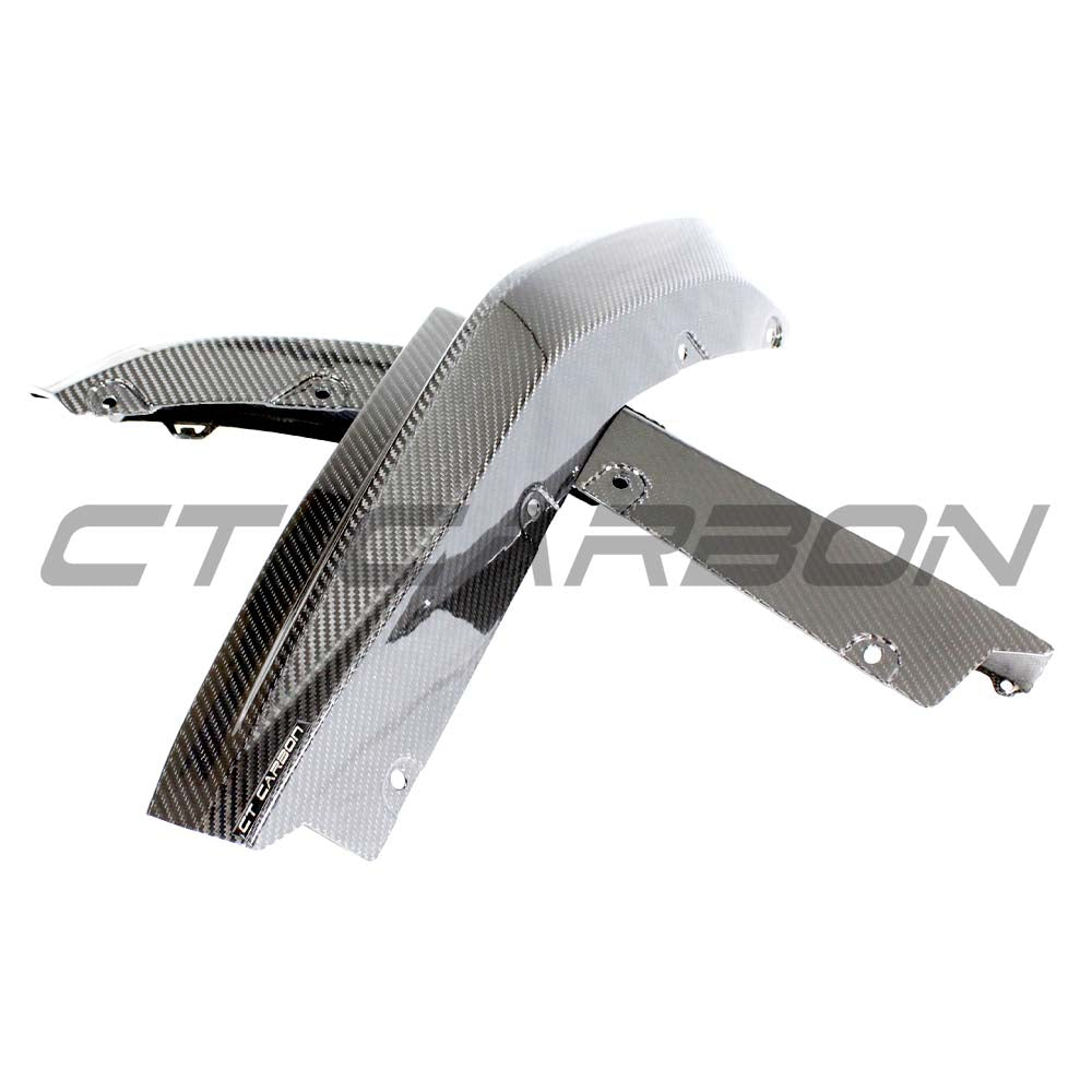 BMW M3 G80 G81 carbon fiber rear bumper corners by CT Carbon, showcasing sleek, lightweight accessory for enhanced rear aesthetics.