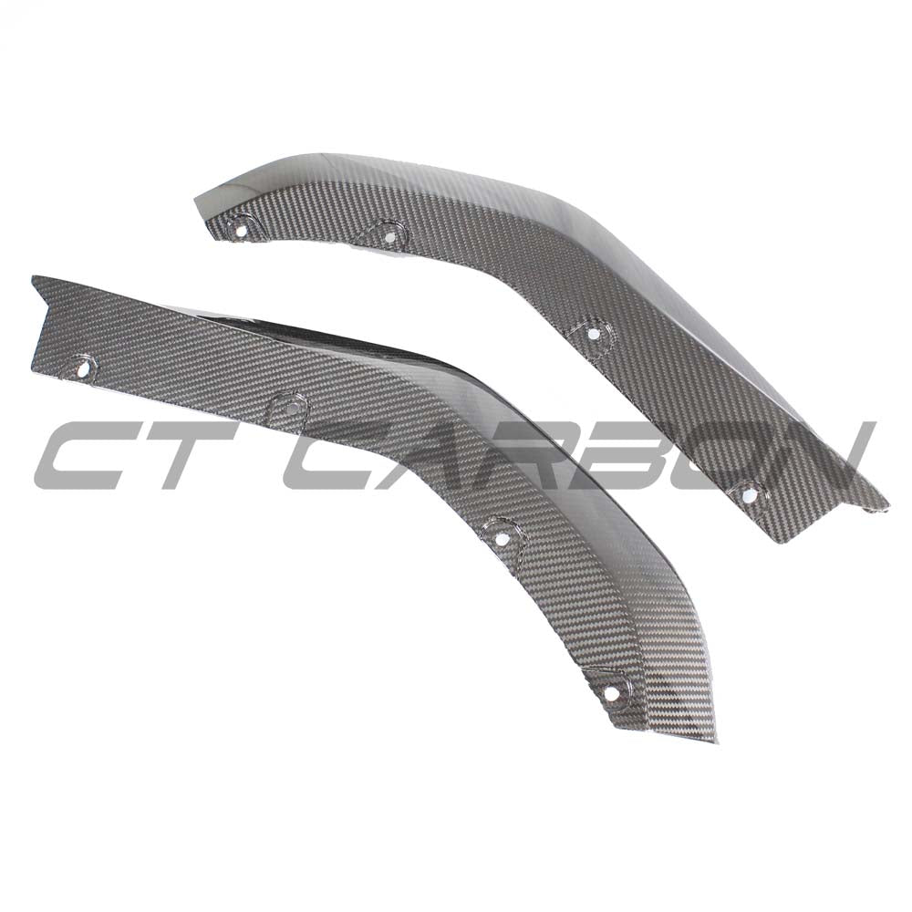 BMW M3 G80/G81 Carbon Fibre Rear Bumper Corners by CT Carbon, V2 accessory, showing sleek carbon fiber details and fitment.