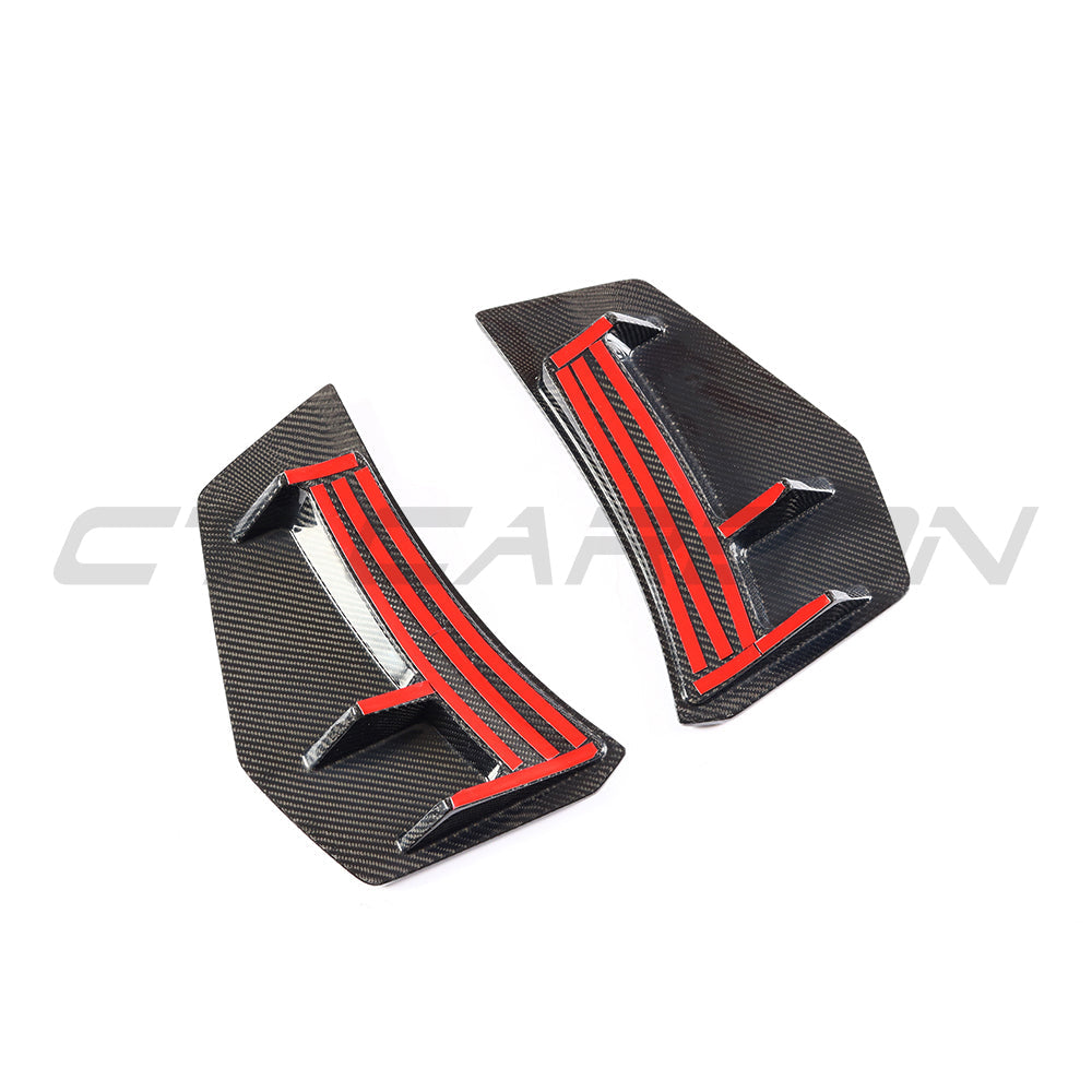 Carbon fiber rear bumper corners for Audi R8 V10 Gen 2 (2015-2019) by CT Carbon, showcasing sleek, lightweight automotive accessories.