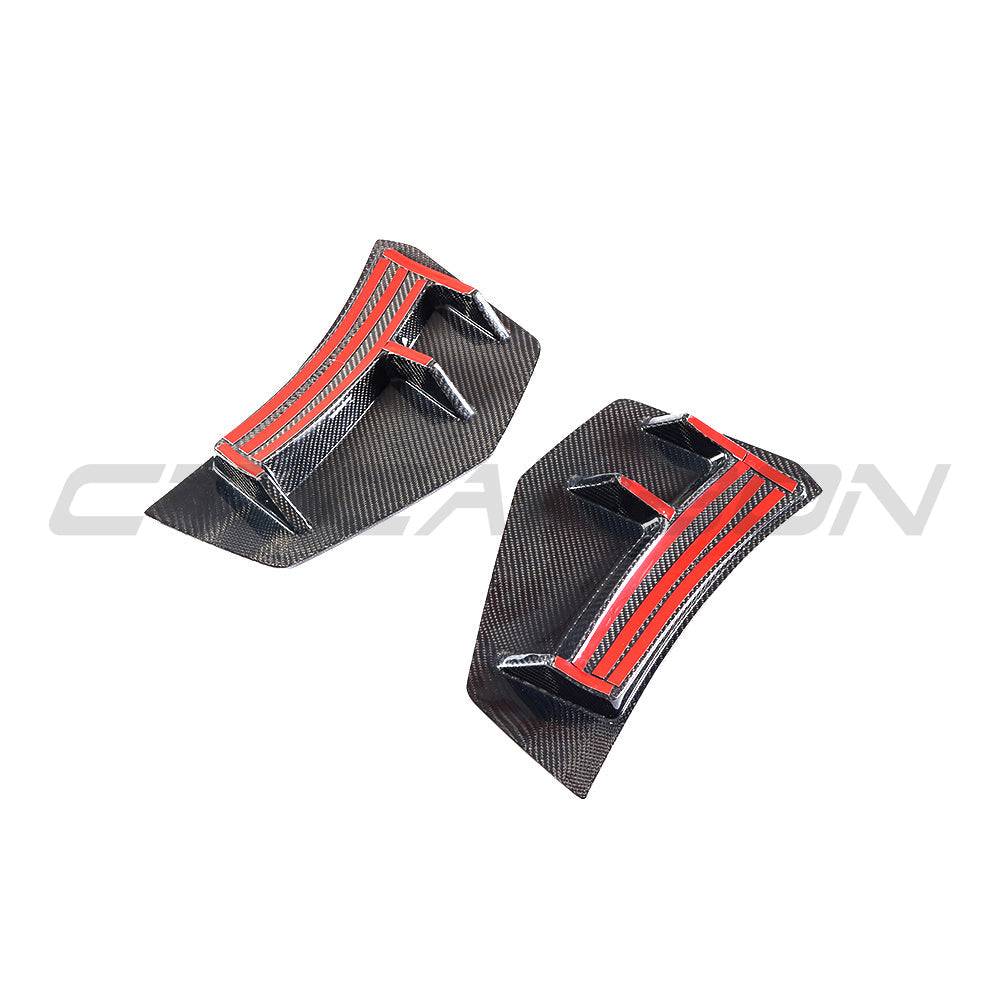 Carbon fiber rear bumper corners for Audi R8 V10 Gen 2 2015-2019 by CT Carbon, visible on the car's rear end.