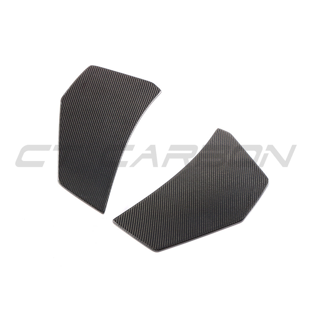 Carbon fiber rear bumper corners for Audi R8 V10 Gen 2 (2015-2019) by CT Carbon, shown on a sleek sports car.