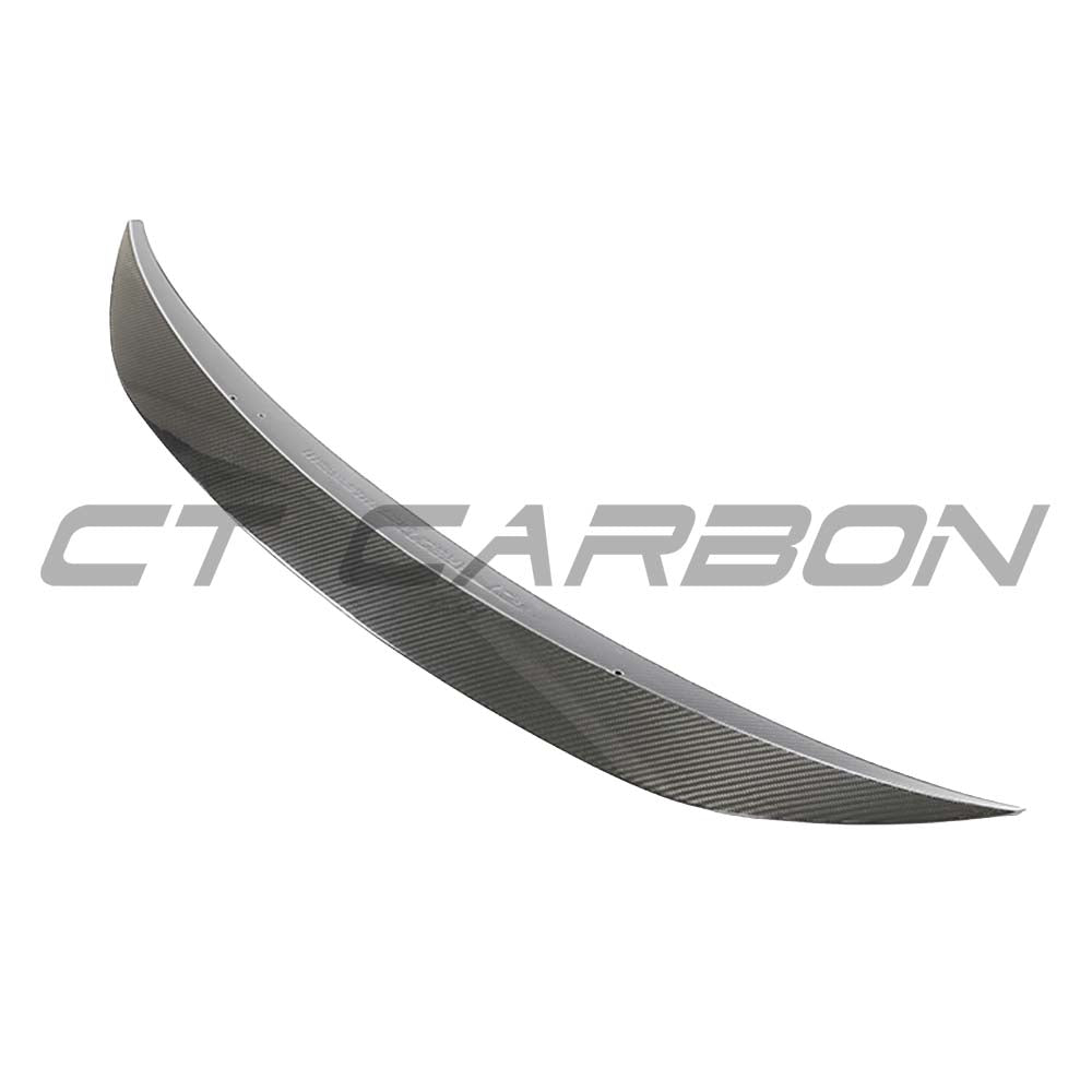 Mercedes E63 W213 2018-2020 CT Design carbon fibre spoiler, rear automotive aerodynamic upgrade, shown on car.