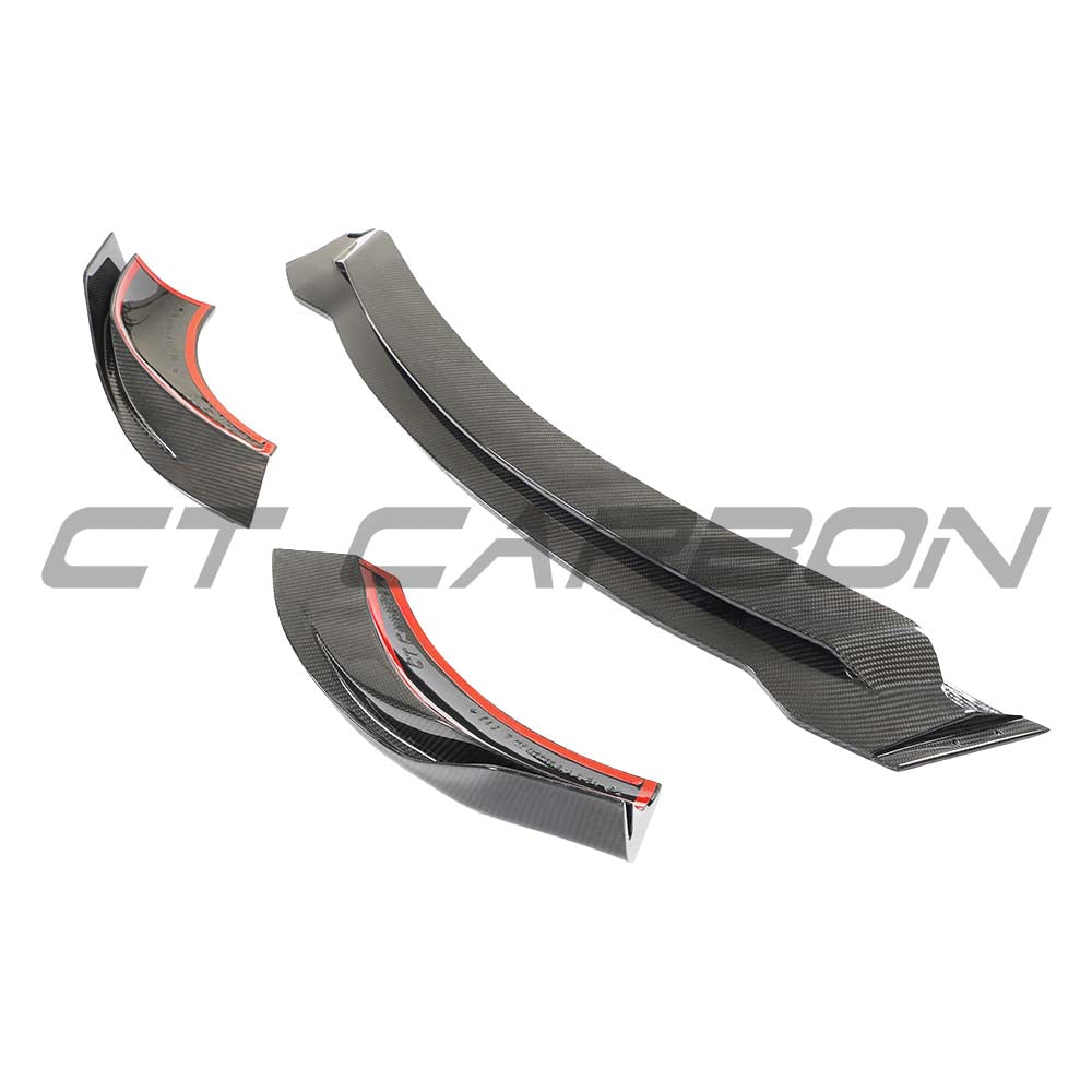 CT Carbon Mercedes E63 W213 2018-2020 pre-facelift carbon fibre splitter installed on the front bumper.