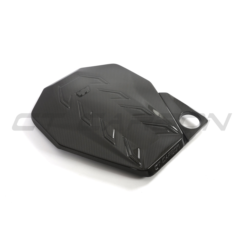 BMW G90 M5 and G99 M5 Touring 2024 carbon fibre engine bay cover kit by CT Carbon, showing sleek, lightweight engine bay components.