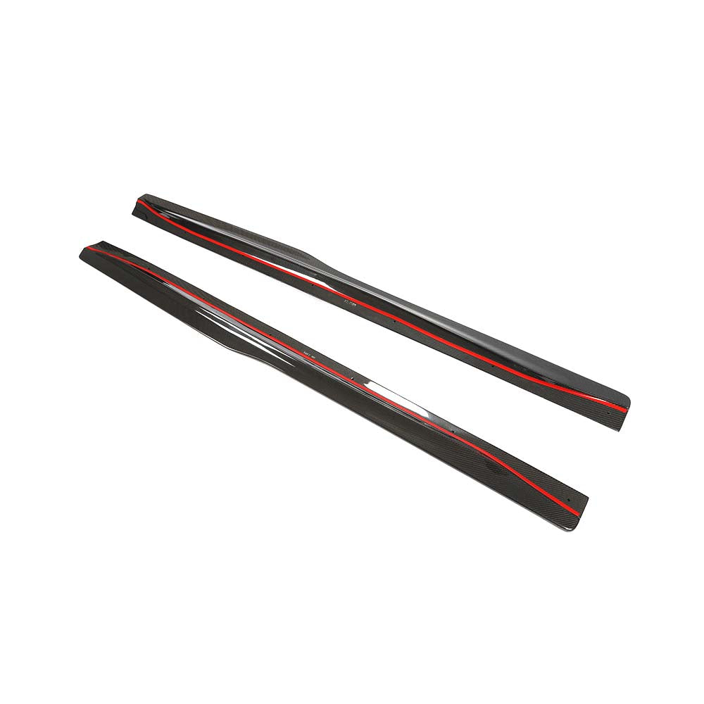 BMW F80 M3 2014-2020 carbon fibre side skirts by CT Carbon, featuring sleek, lightweight design for enhanced aerodynamics.
